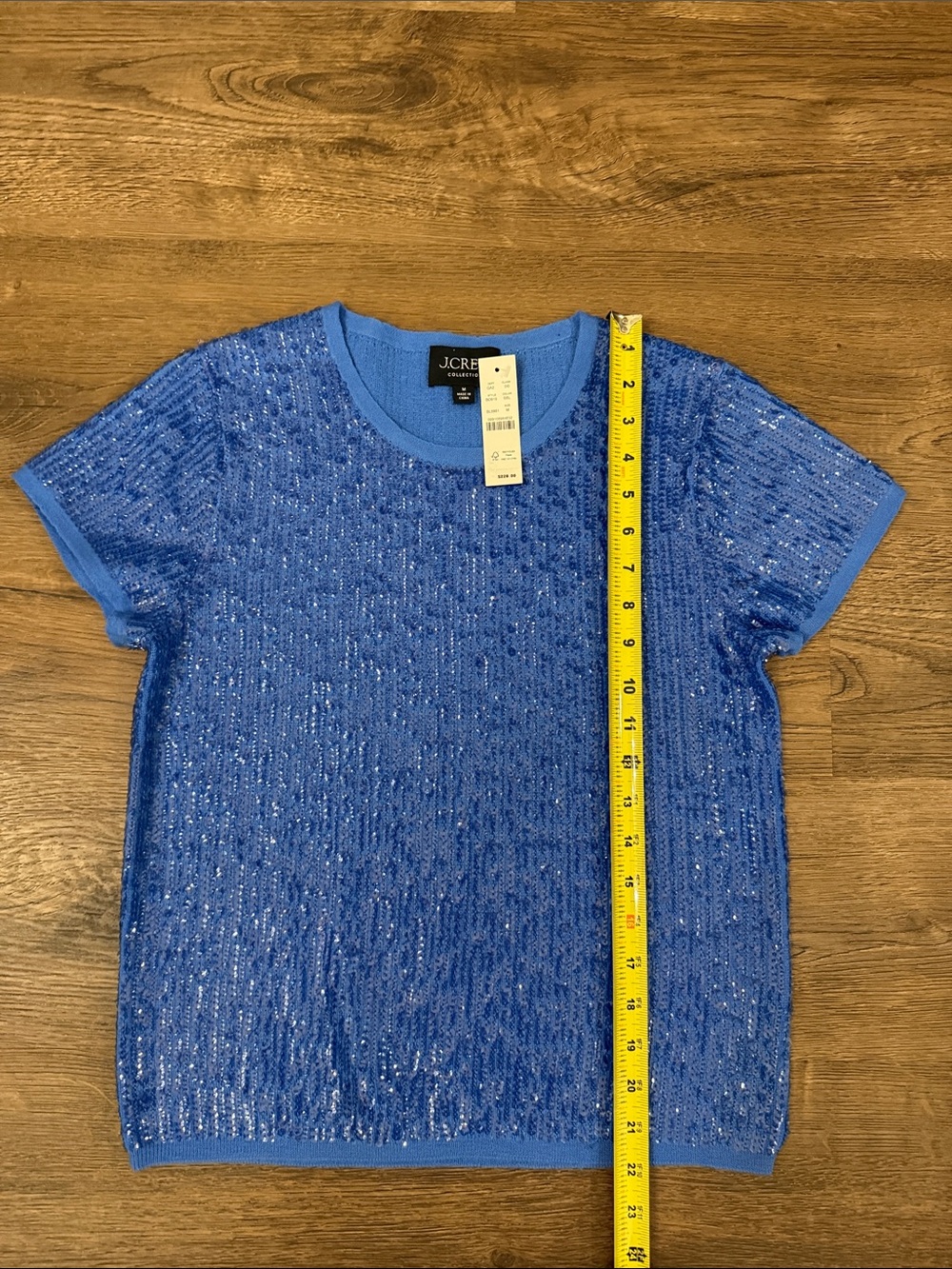J. Crew Black Label NWT Blue Short Sleeve Sequin Sweater Size Medium